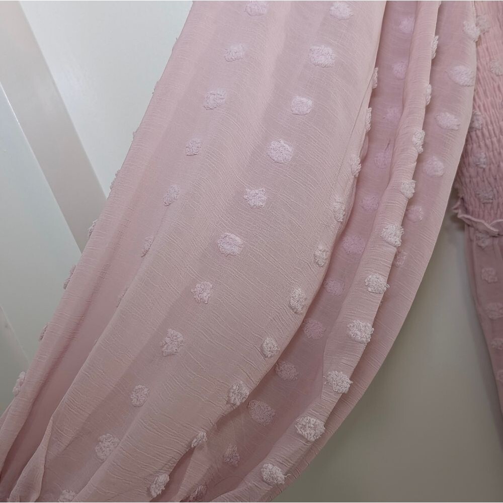 Listicle Pink Swiss Dot Smocked Dress Size L NWTPuff Sleeve Cottagecore Peasant - Picture 9 of 10